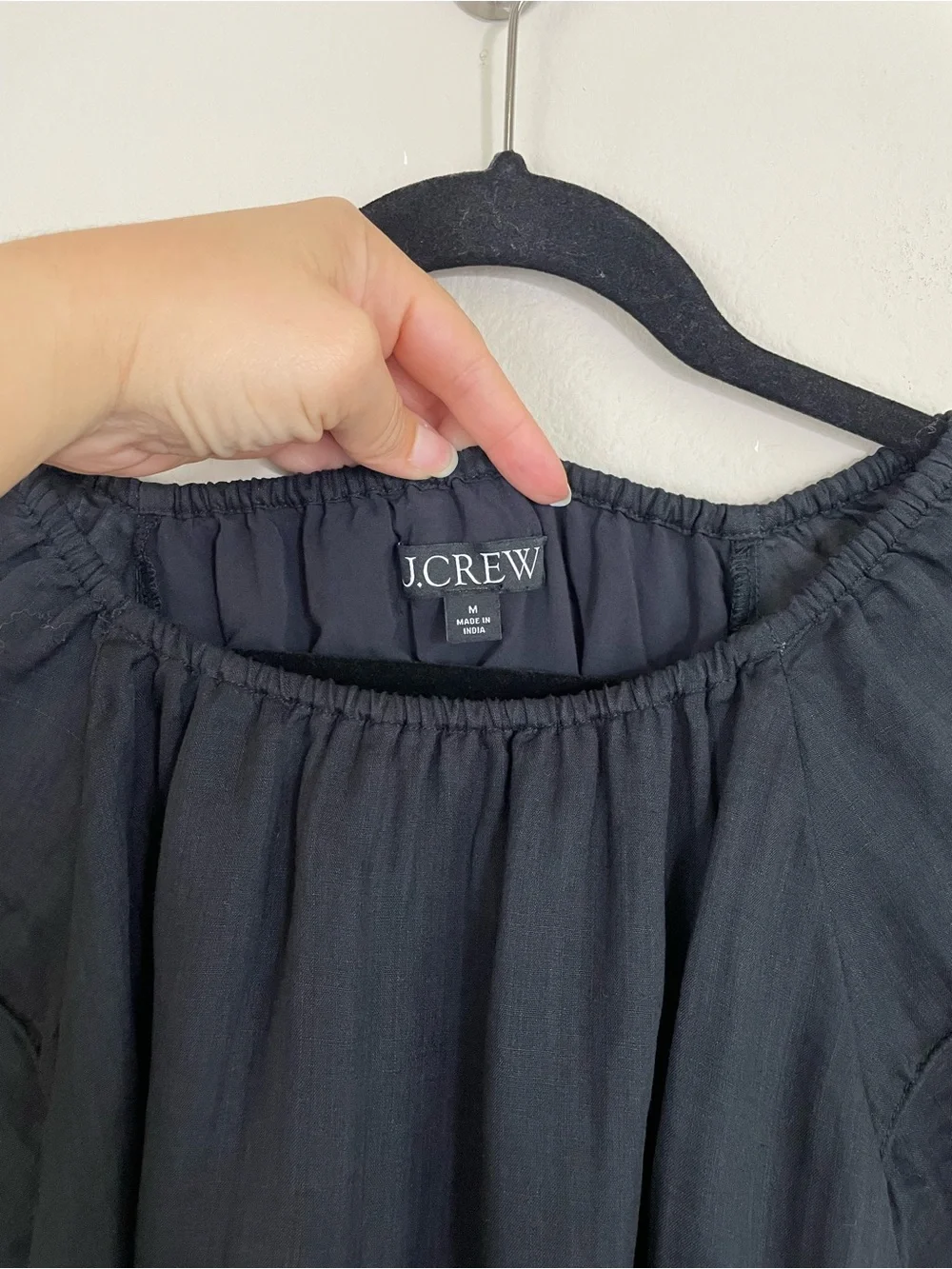 J. Crew Black Puff Sleeve Ramie Top Size Medium